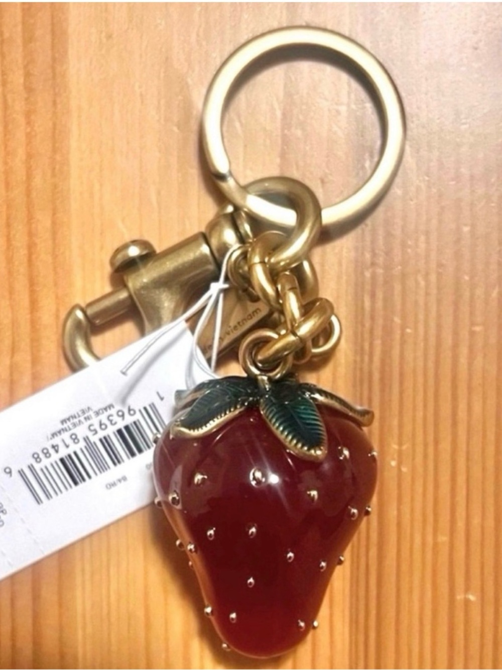 Coach Gold-Tone Red Strawberry Keychain